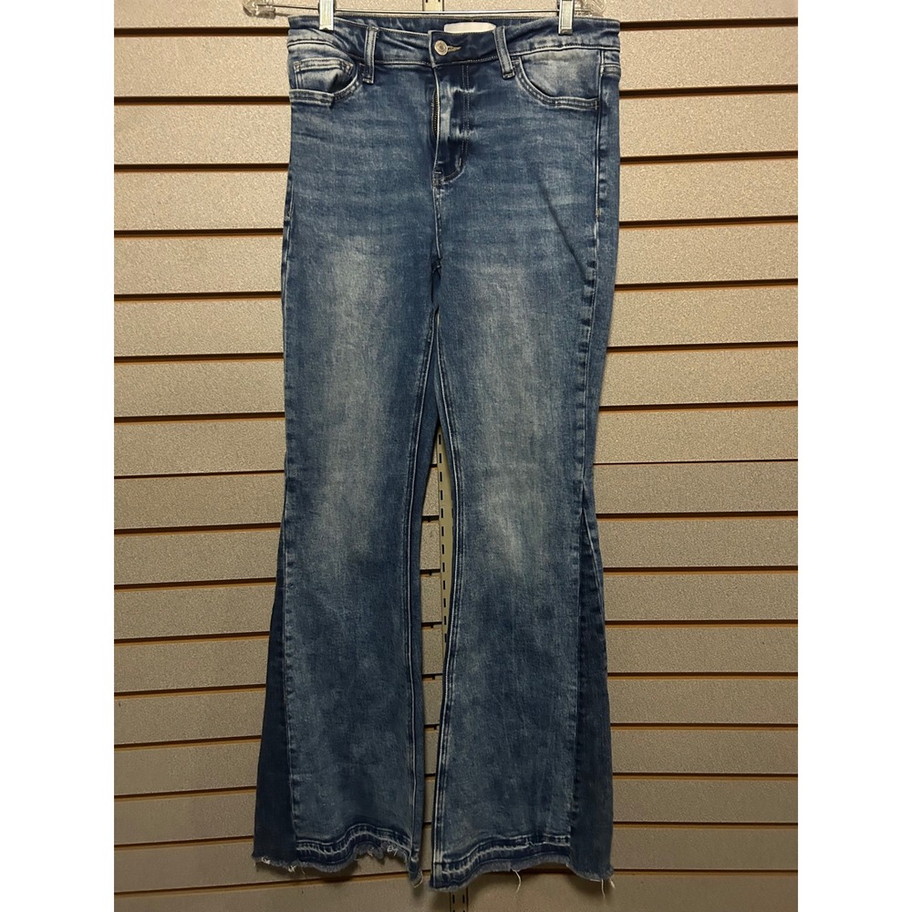 Vervet by Flying Monkey High Rise Flare Jeans Two Tone Raw Hem Blue Size 29‎